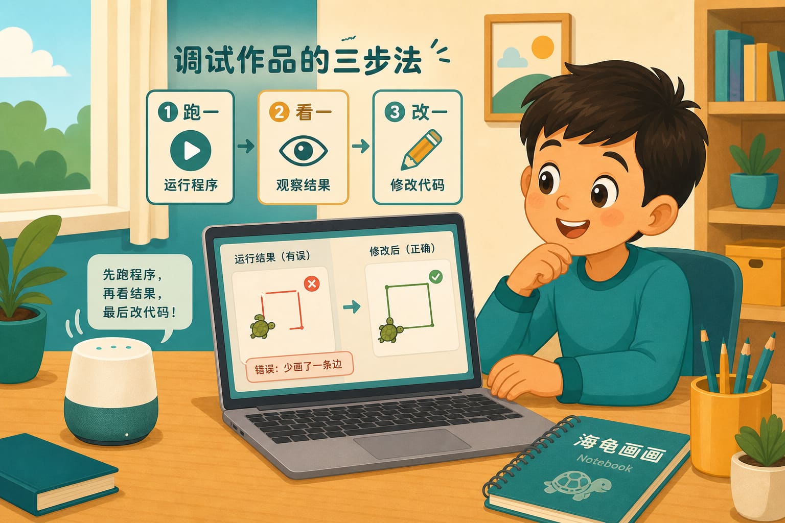 任务场景：作品调试三步走