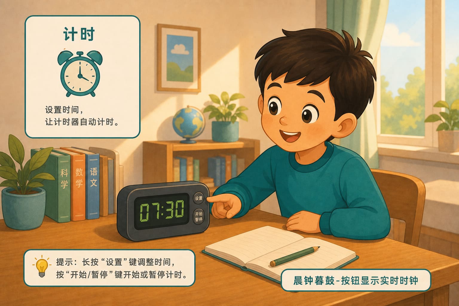 任务场景：晨钟暮鼓-按钮显示实时时钟