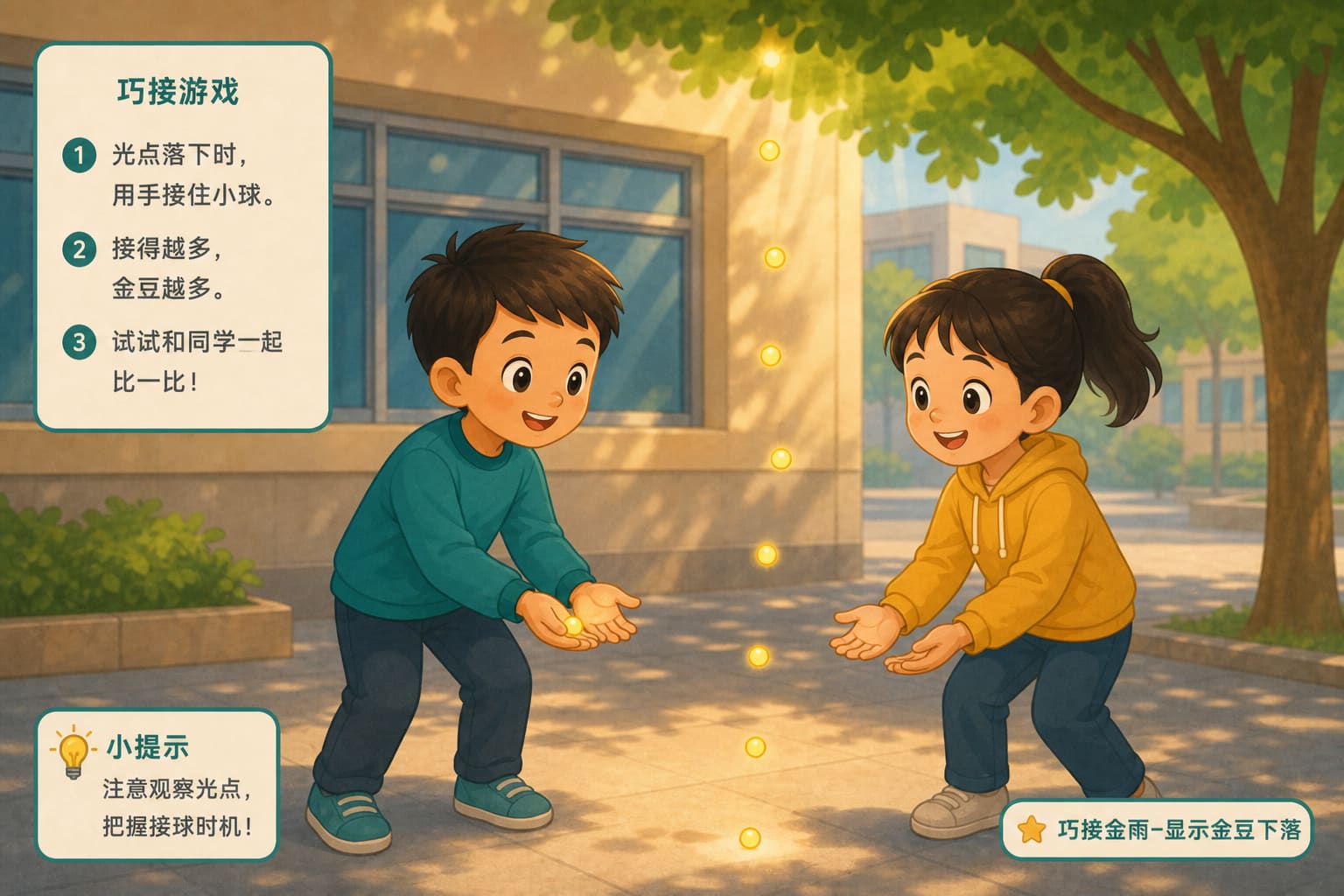 任务场景：巧接金雨-显示金豆下落