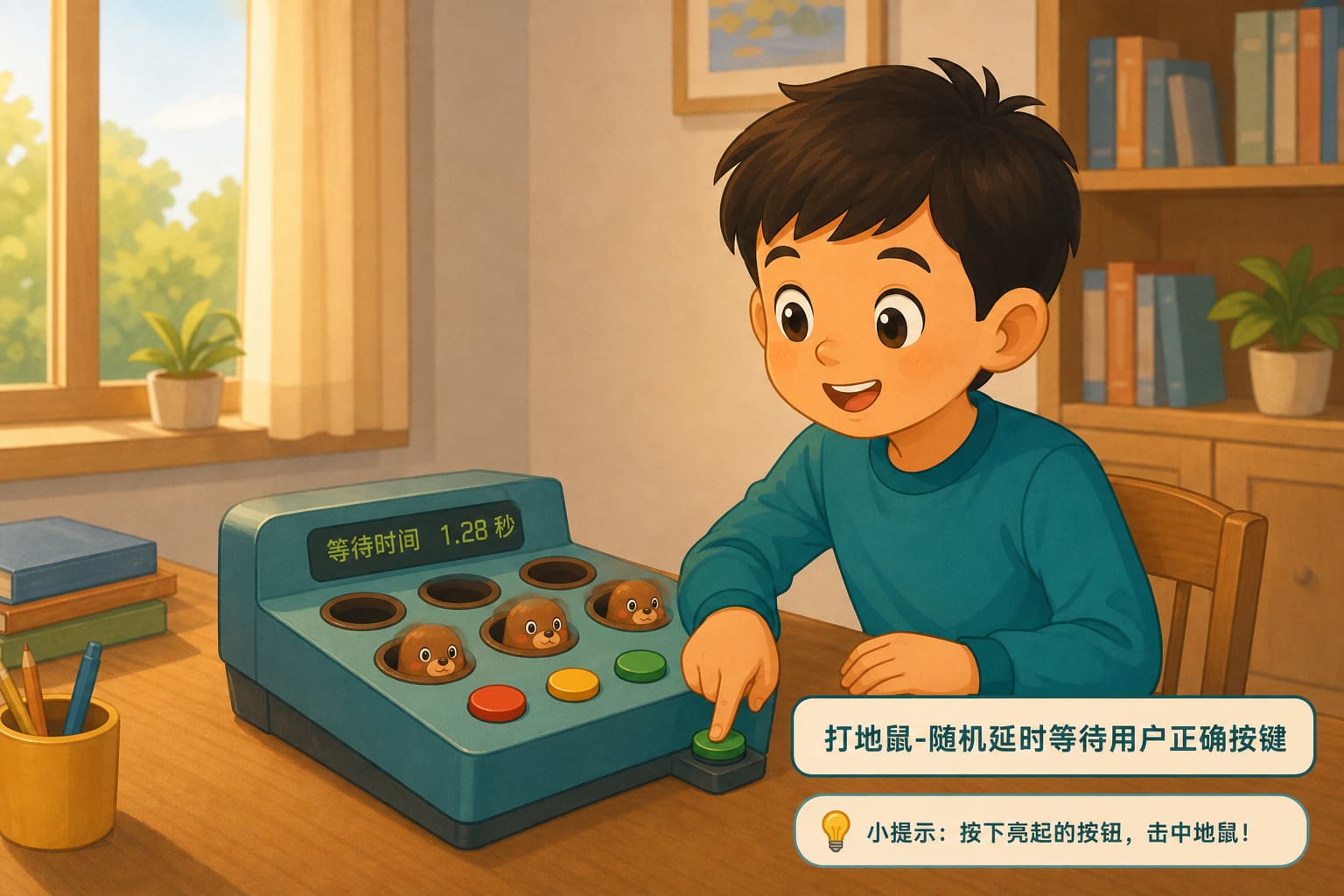 任务场景：外接按键-打地鼠随机延时等待用户正确按键