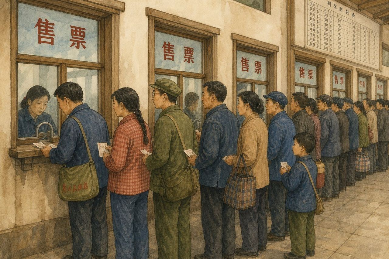 购票从前：人工排队效率低