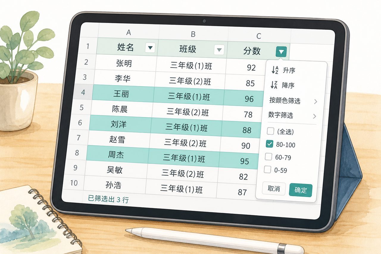电子表格中的筛选