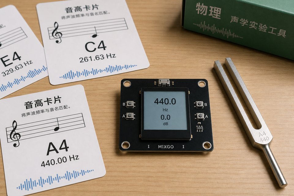 音调在变：用板载蜂鸣/MIDI 依次播放不同音高，尽量保持相近响度，记录声级。