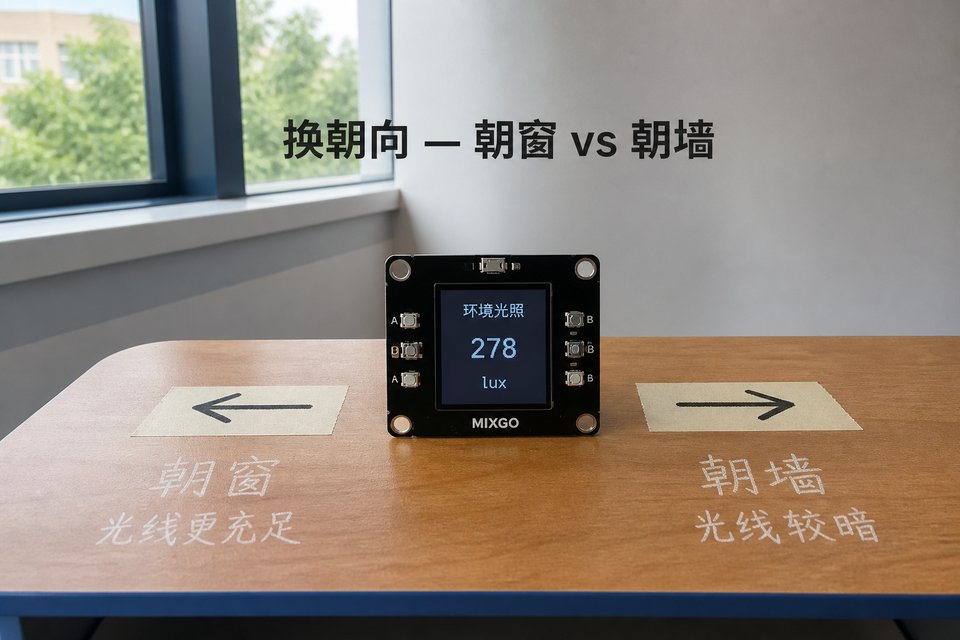 换朝向：朝窗 vs 朝墙。