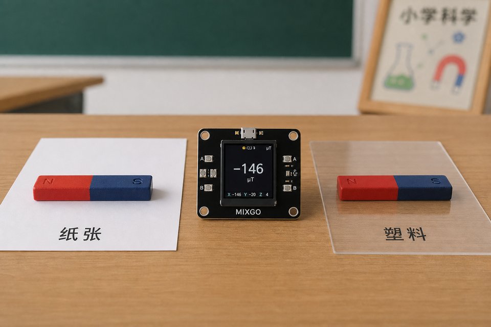 铁片对比：同距：隔纸或塑料 vs 隔薄铁片（注意安全，勿刮伤板）。