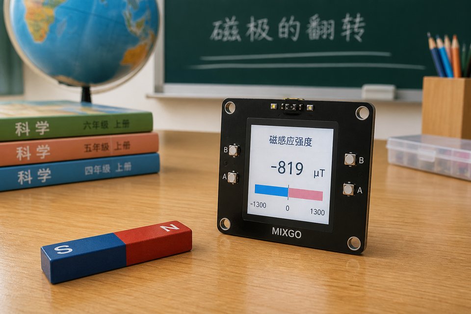 调转磁极：固定位置，只翻转磁铁两端，打印 三轴读数 三轴。