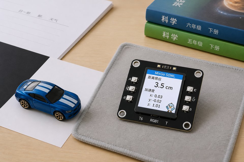 斜面倾角：垫书改变斜面倾角，让小车/板沿斜面下滑（手扶防摔）。
