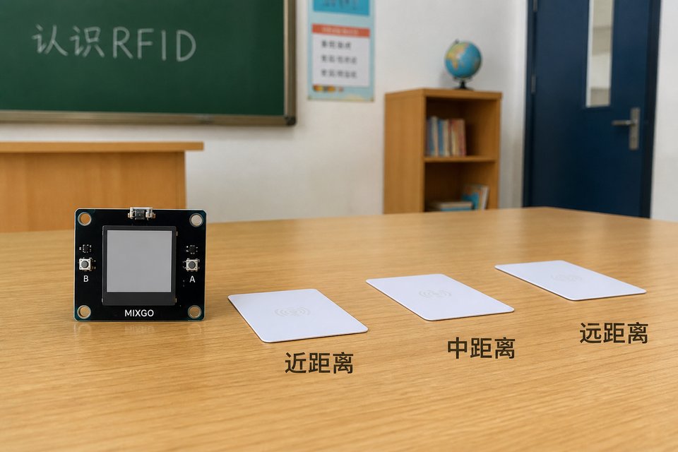 远了读不到：贴紧/稍远/更远。